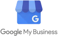 The logo of Google My Business presents a stylized blue and white store icon, featuring a "G," capturing the essence of an all-in-one solution for businesses—almost like an 'ok omni' presence in the digital marketplace.