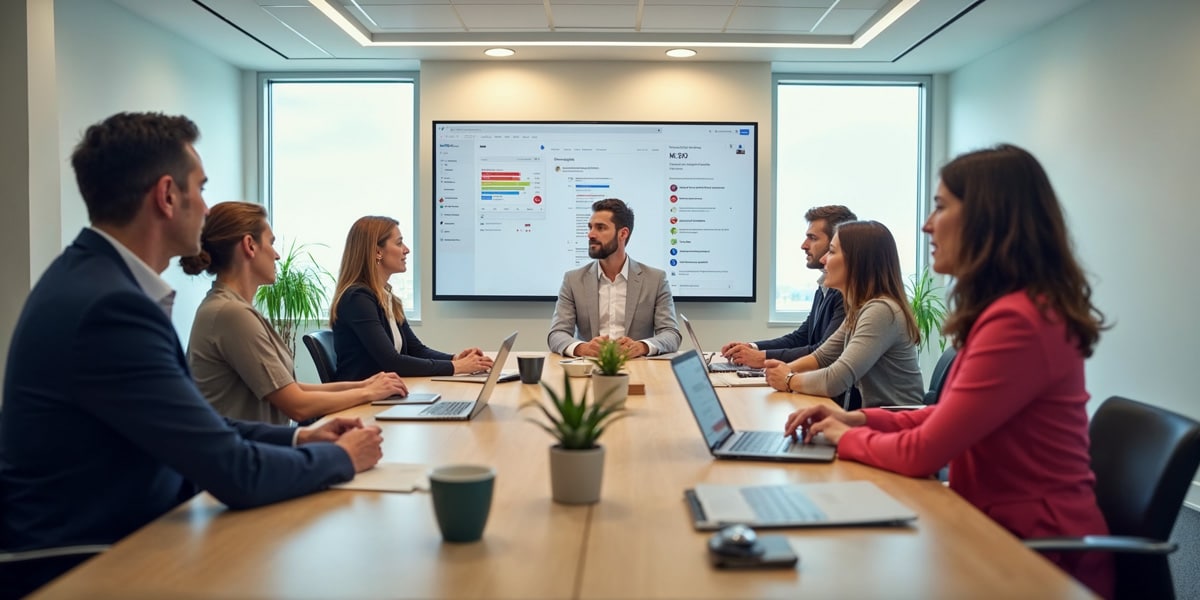 a group of people having a meeting