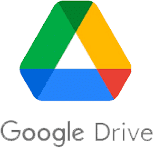 Google Drive logo, featuring a triangular icon with green, yellow, and blue sections, above the text "Google Drive.