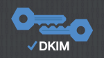 Illustration of two blue keys with a checkmark and the text "DKIM" on a dark background.