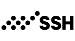 A stylized SSH logo with black circles forming an arrow shape.