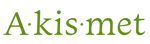 The image displays the word "Akismet" written in green font with dots separating the syllables: A·kis·met.