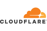 Cloudflare logo with an orange cloud design and the word "Cloudflare" in black text.