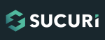 Sucuri logo with a stylized green shield icon on the left and the word "SUCURI" in bold white letters on a dark background.